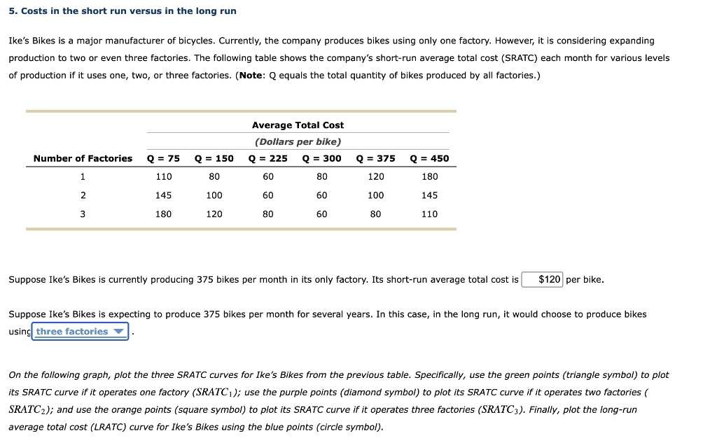 5. Costs in the short run versus in the long run | Chegg.com