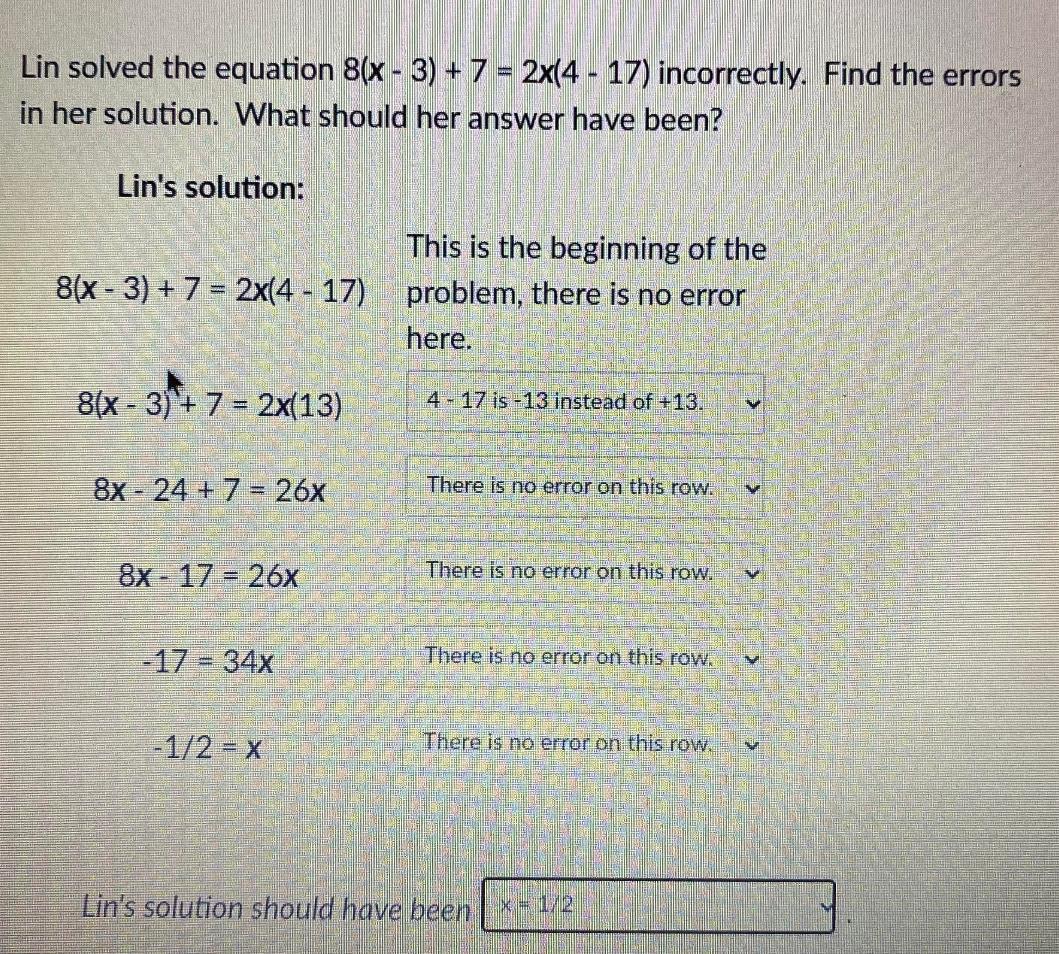 lin solved the equation 8 x 3 )  7 2x 4 17