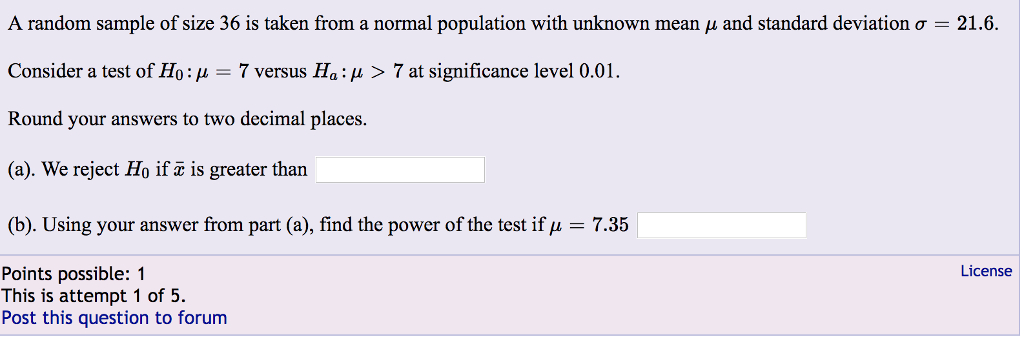 Solved A random sample of size 36 is taken from a normal | Chegg.com