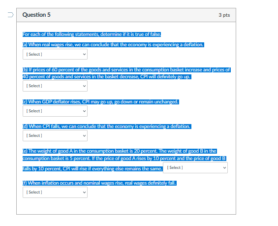 Solved Question 5 3 pts For each of the following | Chegg.com