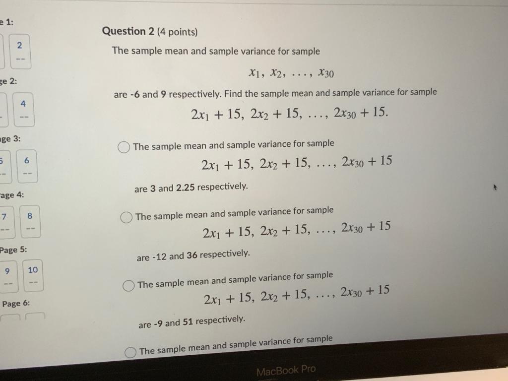 Solved e 1: Question 2 (4 points) The sample mean and sample | Chegg.com