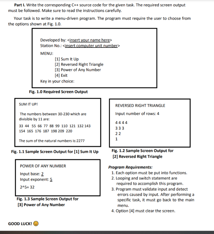 Solved Part I. Write the corresponding C++ source code for | Chegg.com