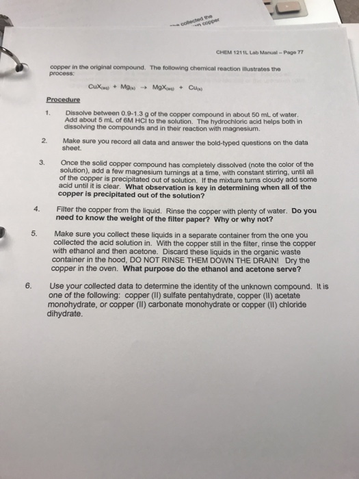 CHEM 1211L Lab Manual-Page 7 Percent Composition The | Chegg.com