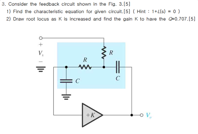 3. Consider the feedback circuit shown in the Fig. Circuit Diagram