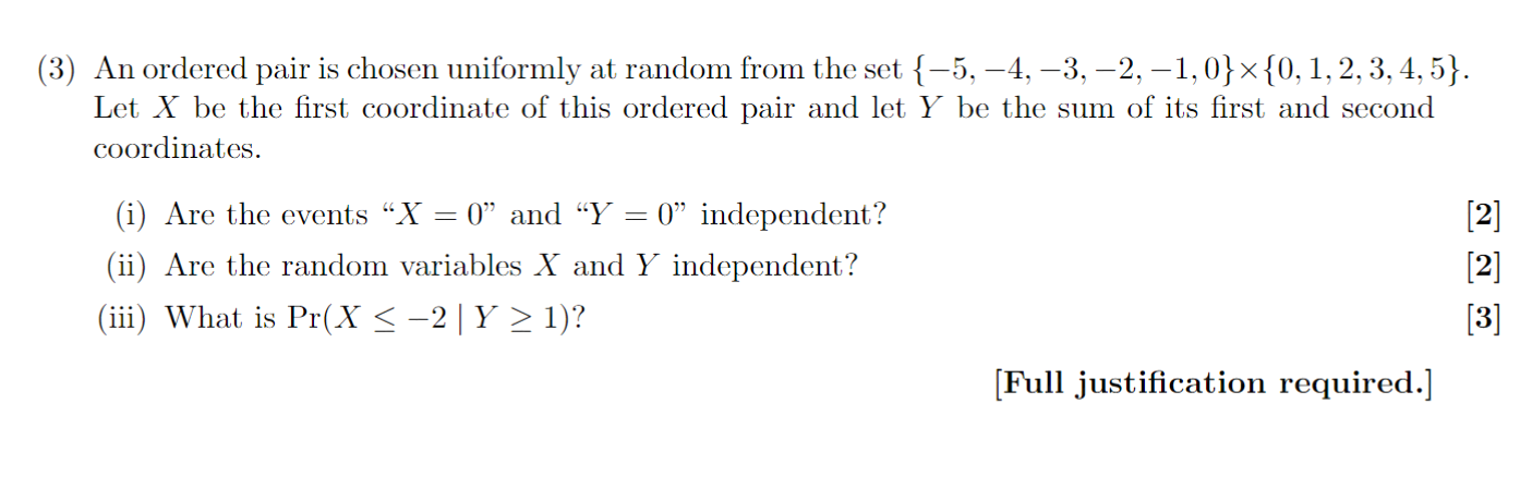 Solved 3) An ordered pair is chosen uniformly at random from | Chegg.com