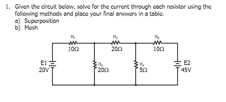 1. Given The Circuit Below, Solve For The Current | Chegg.com