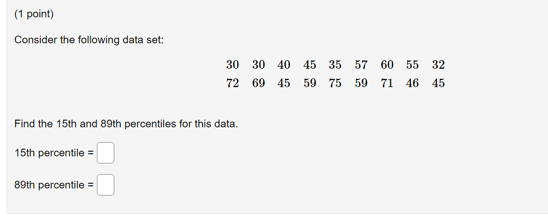 Solved (1 point) Consider the following data set: 30 30 40 | Chegg.com