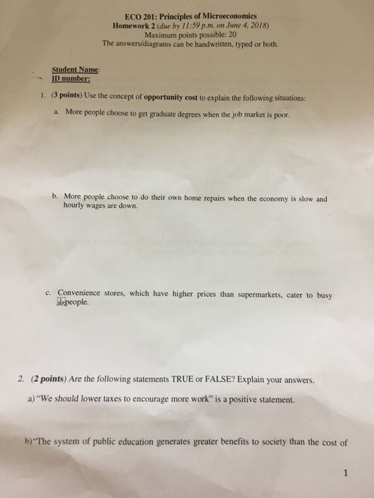 Solved ECO 201: Principles Of Microeconomics Homework 2 (due | Chegg.com