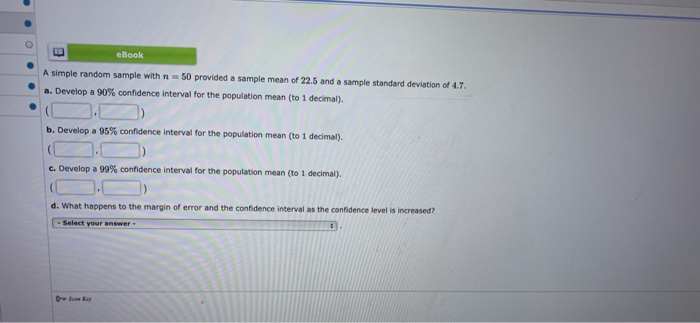 Solved eBook A simple random sample with n 50 provided a | Chegg.com