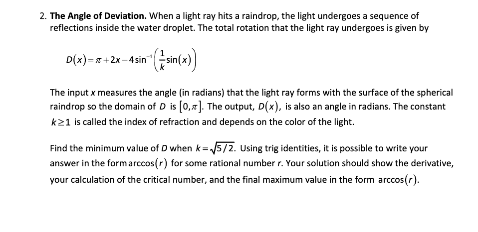 Solved 2. The Angle of Deviation. When a light ray hits a | Chegg.com