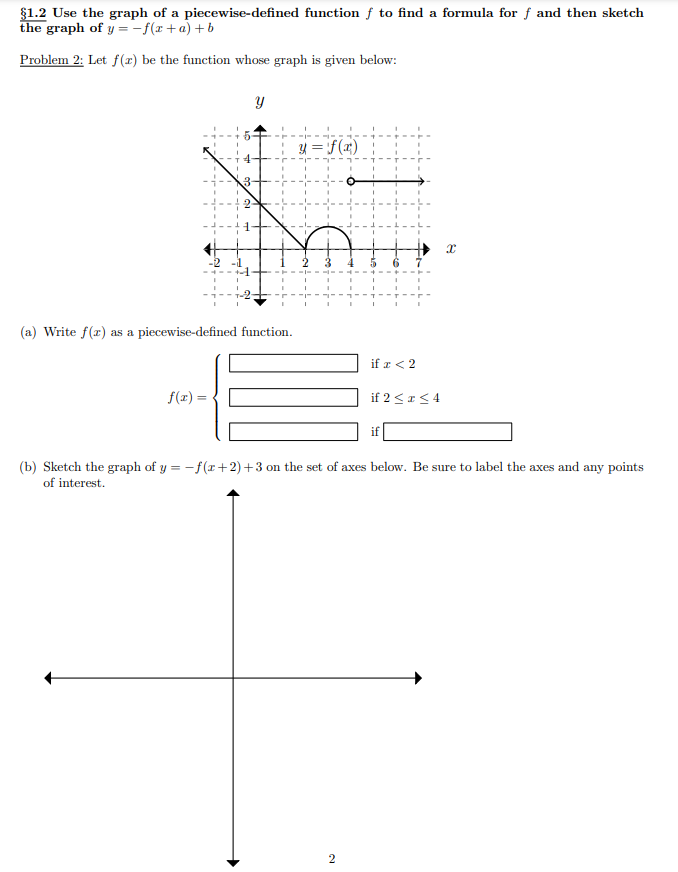 Solved $1.2 Use the graph of a piecewise-defined function f | Chegg.com