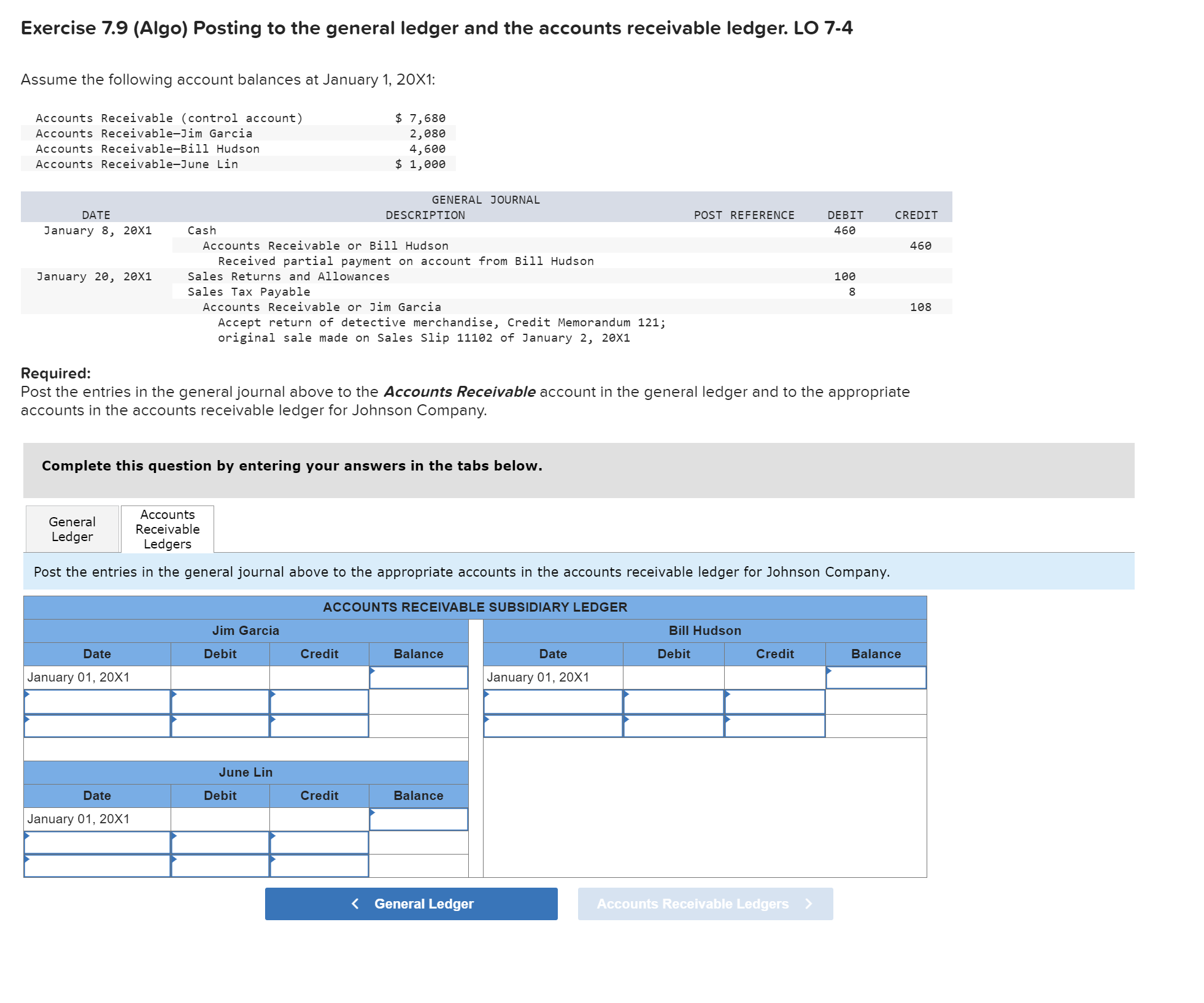 Solved Exercise 7.9 (Algo) Posting to the general ledger and