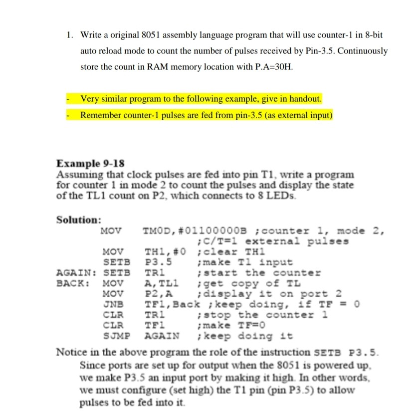 1. Write a original 8051 assembly language program | Chegg.com