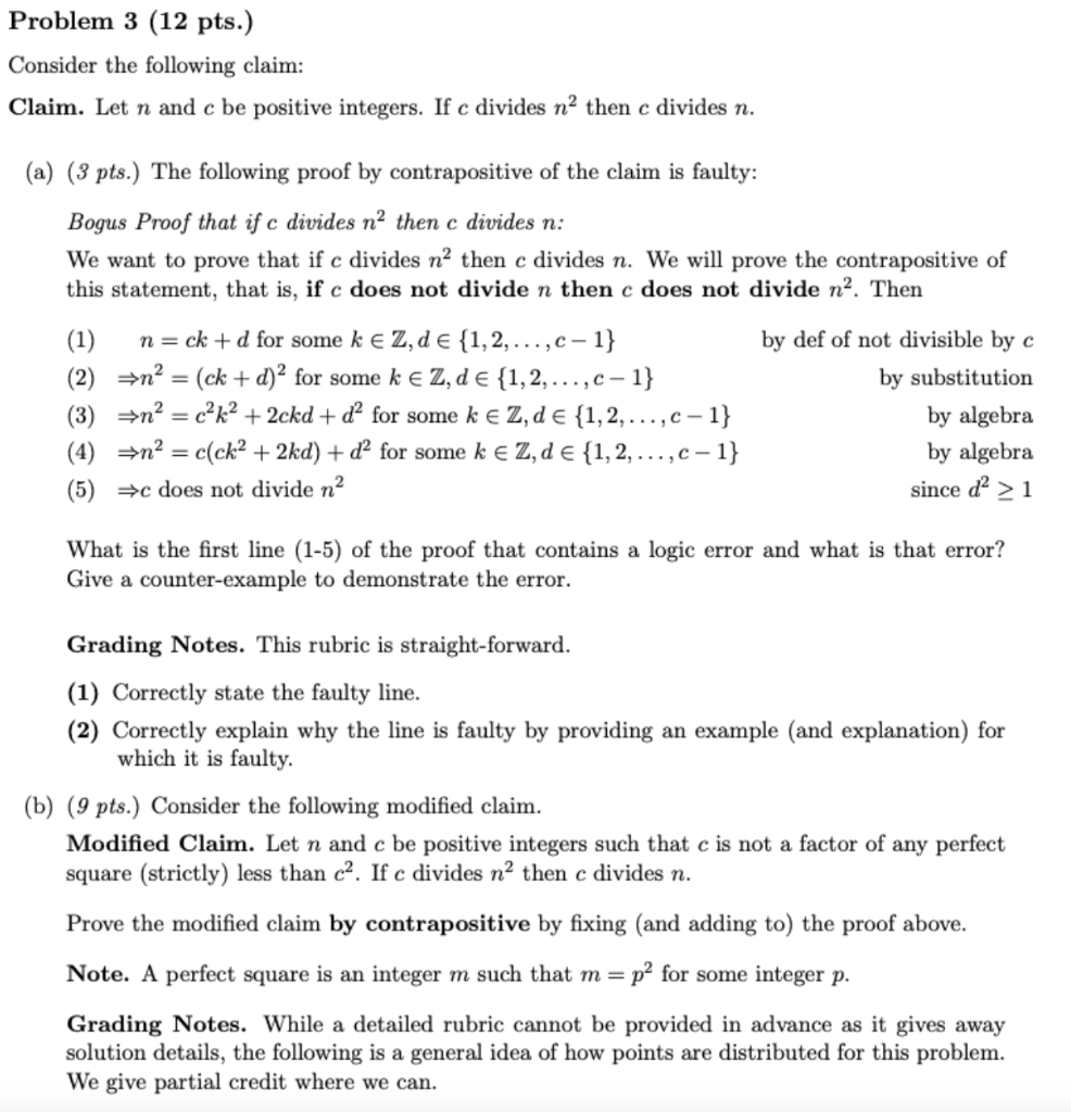 Solved roblem 3 (12 pts.) onsider the following claim: laim. | Chegg.com
