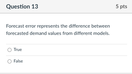 Solved Question 13 Forecast error represents the difference | Chegg.com