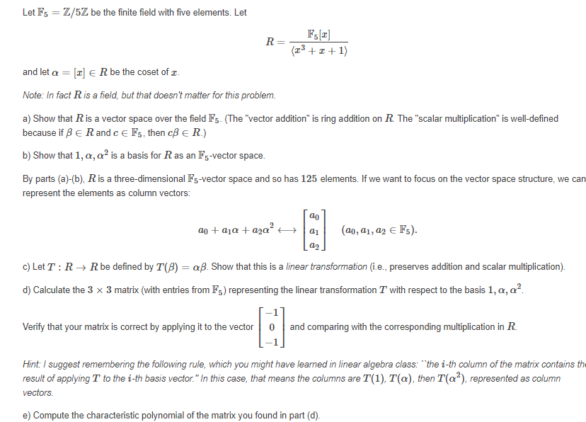 Solved Let Fs Z 5z Be The Finite Field With Five Elemen Chegg Com