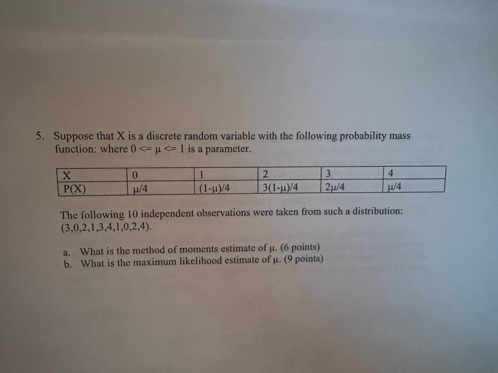 Solved 5. Suppose that X is a discrete random variable with | Chegg.com