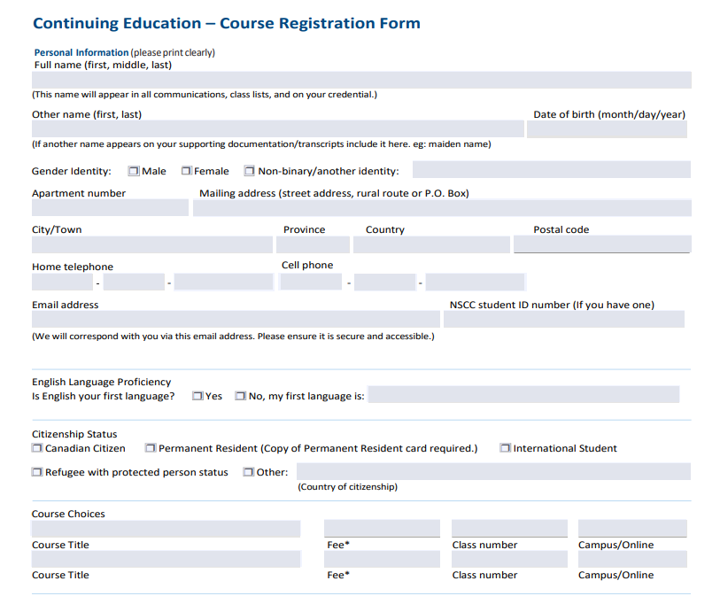 Solved Continuing Education-Course Registration Form | Chegg.com