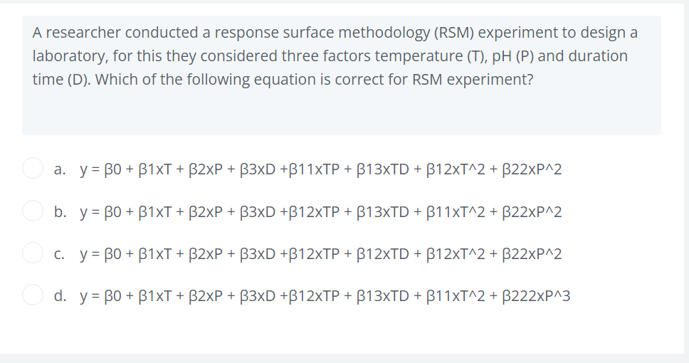 Solved A Researcher Conducted A Response Surface Methodology | Chegg.com