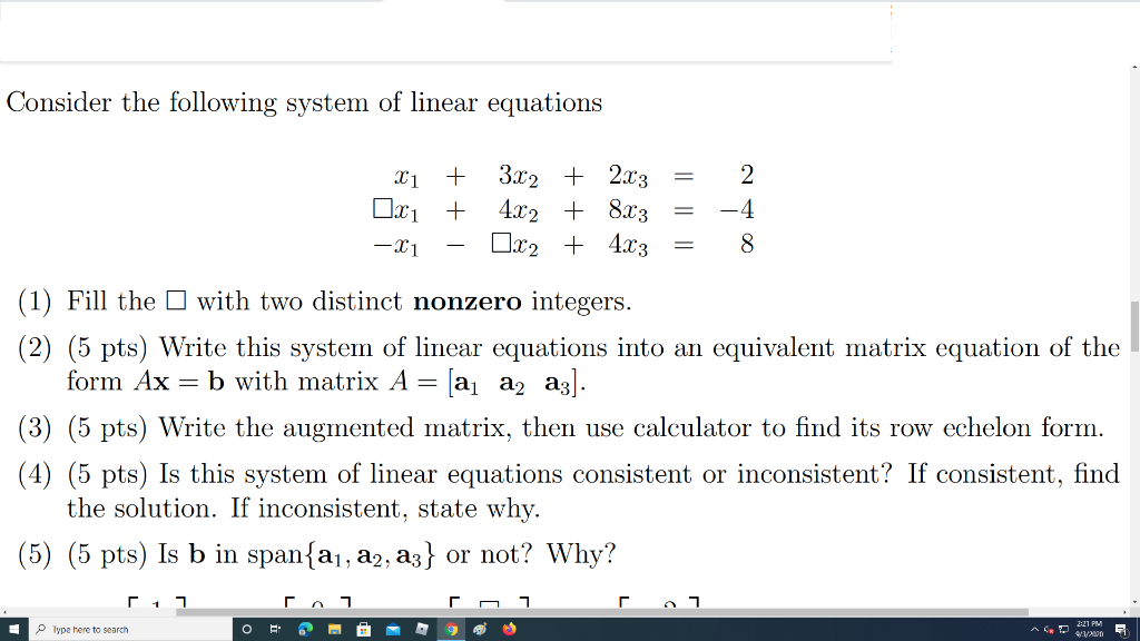 Solved Consider the following system of linear equations I' | Chegg.com