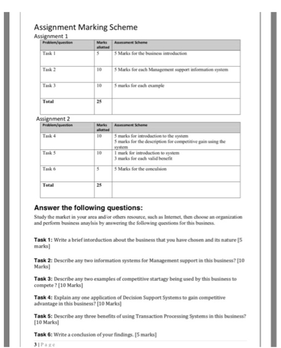 Assignment Marking Scheme Assignment 1 Task I 5 Marks