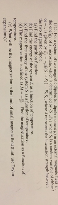 Solved For a system of two magnetic dipoles (of dipole | Chegg.com