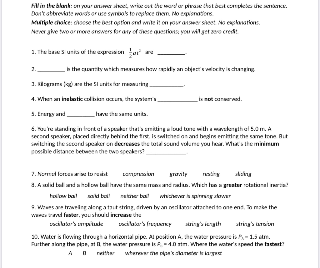 Solved Fill in the blank: on your answer sheet, write out | Chegg.com