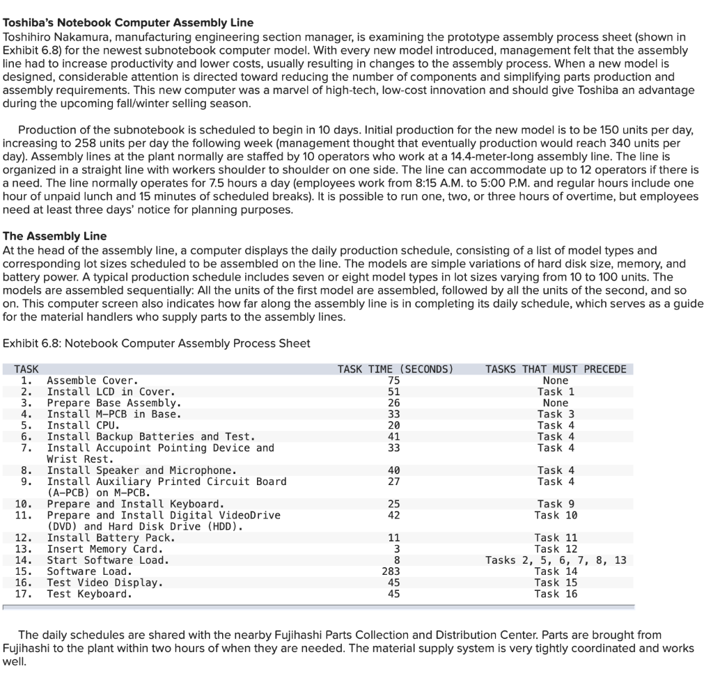 Solved Toshiba's Notebook Computer Assembly Line Toshihiro