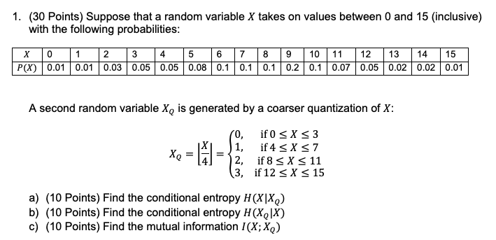 Solved 1. (30 Points) Suppose that a random variable X takes | Chegg.com