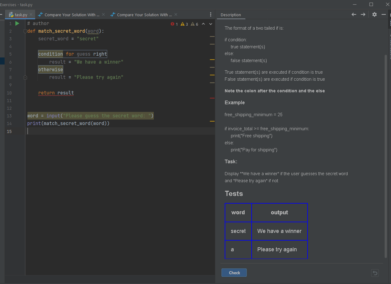 Solved ises - task.py task.py → Compare Your Solution With | Chegg.com