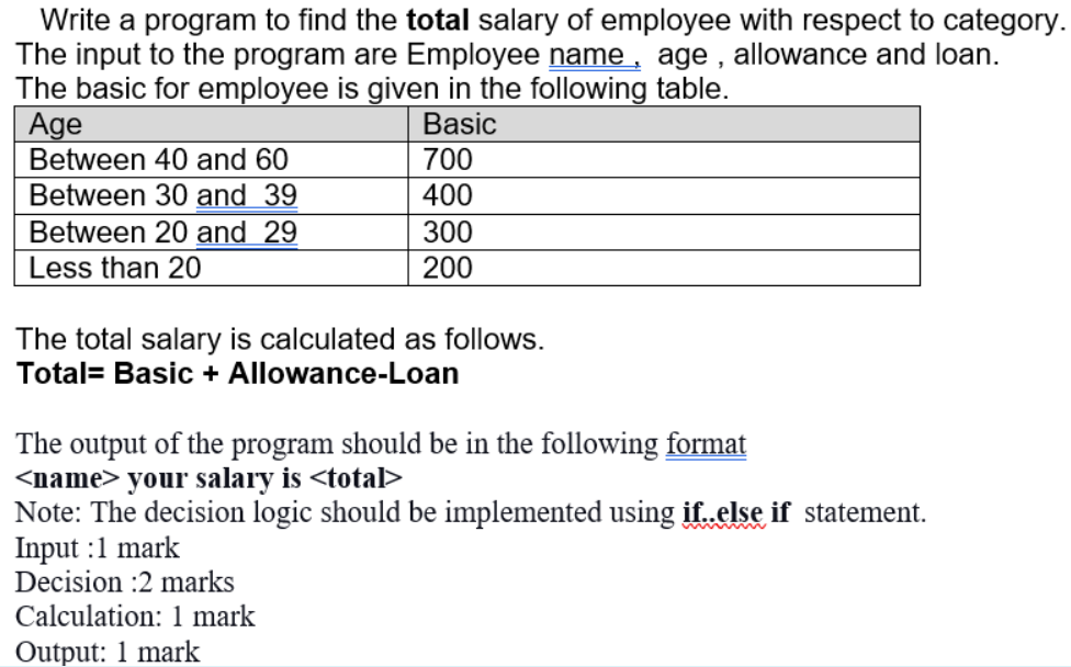 Solved Write a program to find the total salary of employee | Chegg.com