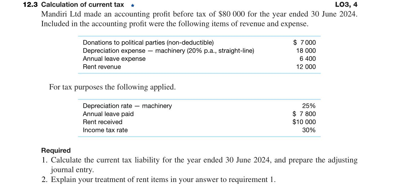 Solved 12 3 Calculation Of Current Tax Lo3 4 Mandiri Ltd Chegg Com