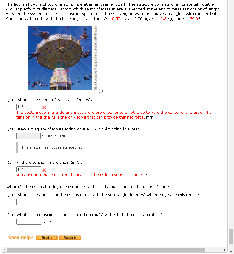 Solved The figure shows a photo of a swing ride at an | Chegg.com