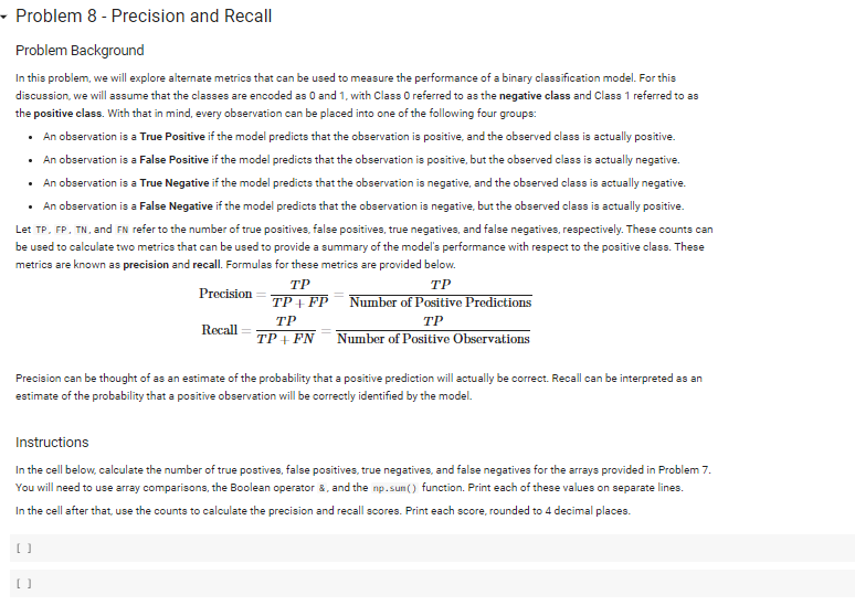 Solved Problem 8 - Precision and Recall Problem Background | Chegg.com