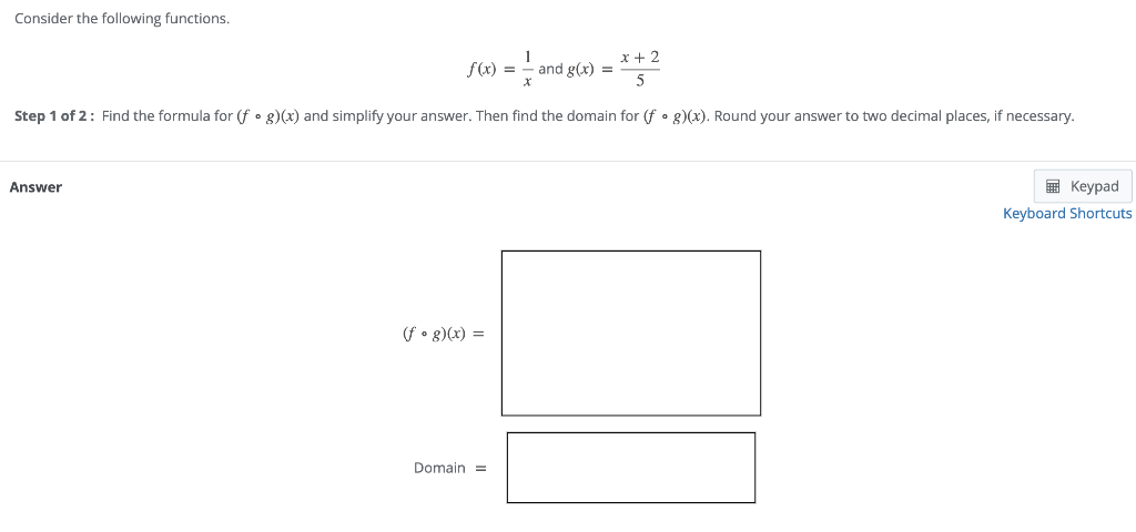 Solved fx Consider the following functions. 1 x + 2 and g(x) | Chegg.com