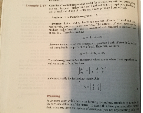 Using the technology matrix in Examples 6.17-6.18 of | Chegg.com