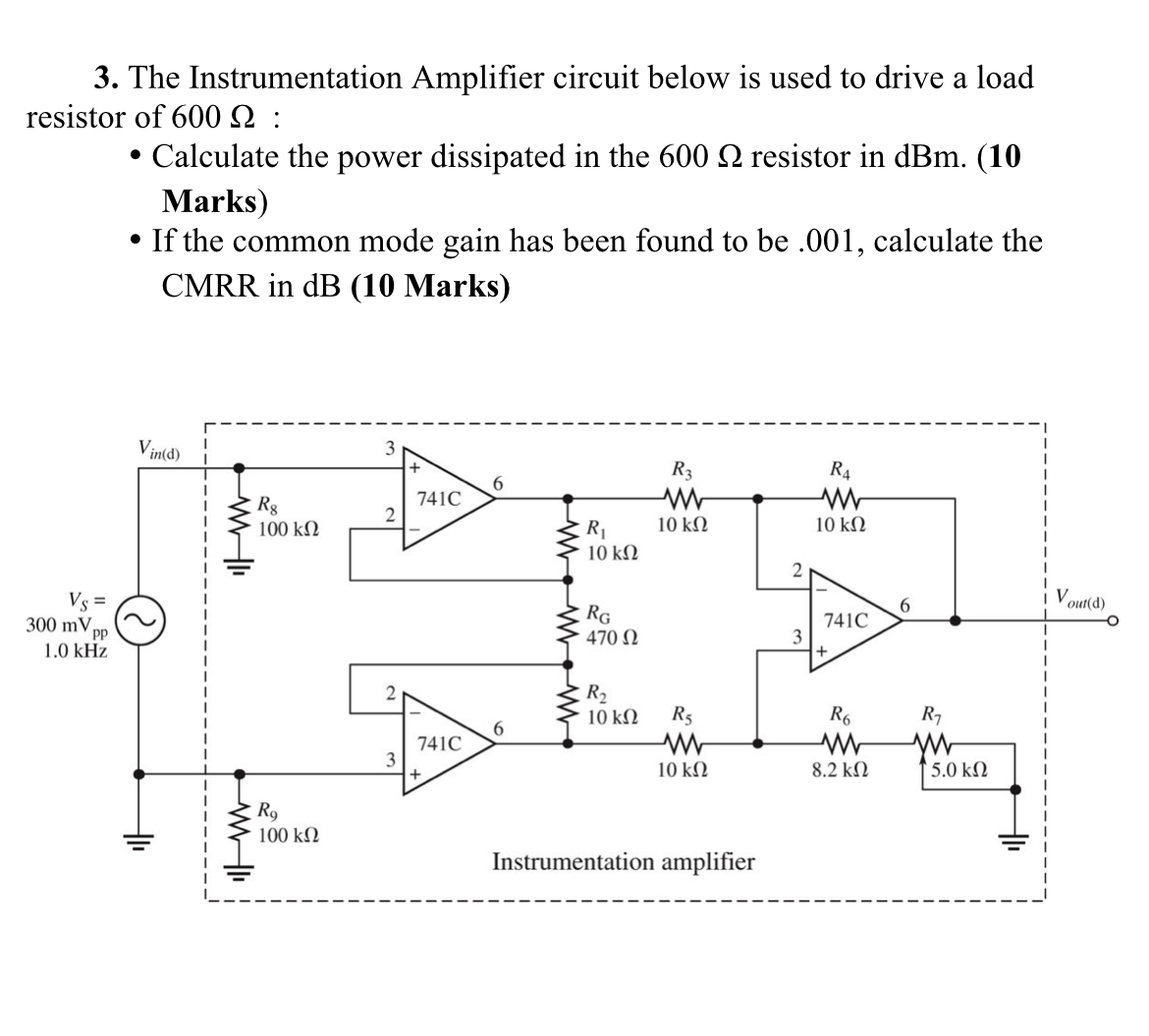 Solved 3. The Instrumentation Amplifier Circuit Below Is | Chegg.com