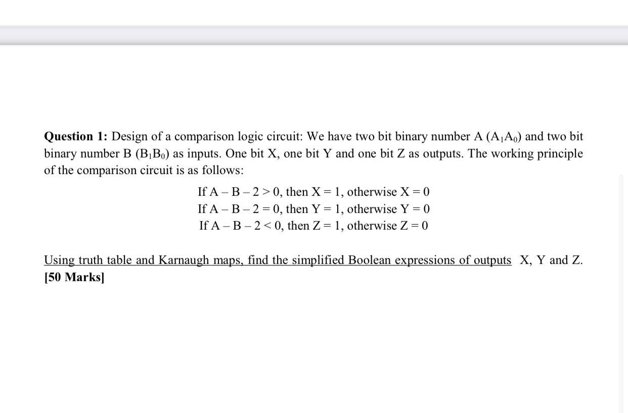 Solved Design Of A Comparison Logic Circuit: We Have Two Bit | Chegg.com