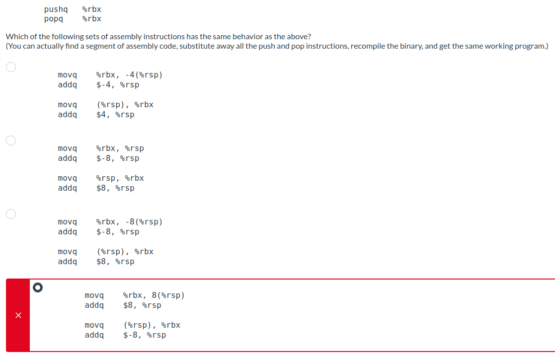 Solved Ch Of The Following Sets Of Assembly Instructions Has | Chegg.com