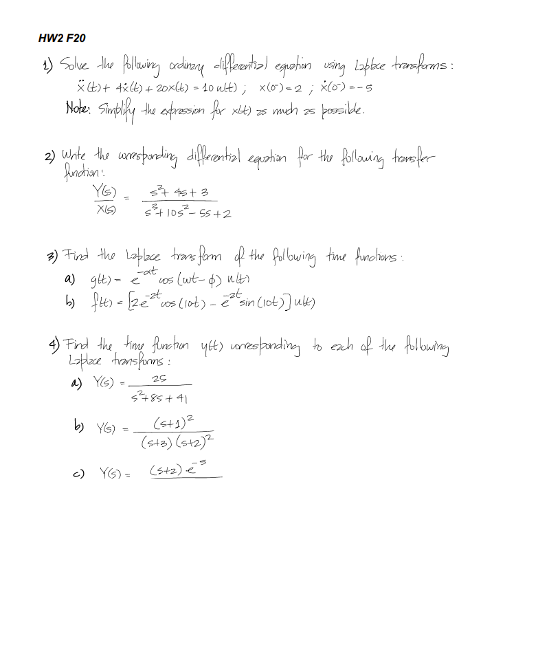 Solved Hw2 F 2 Solve The Following Ordinary Differenti Chegg Com