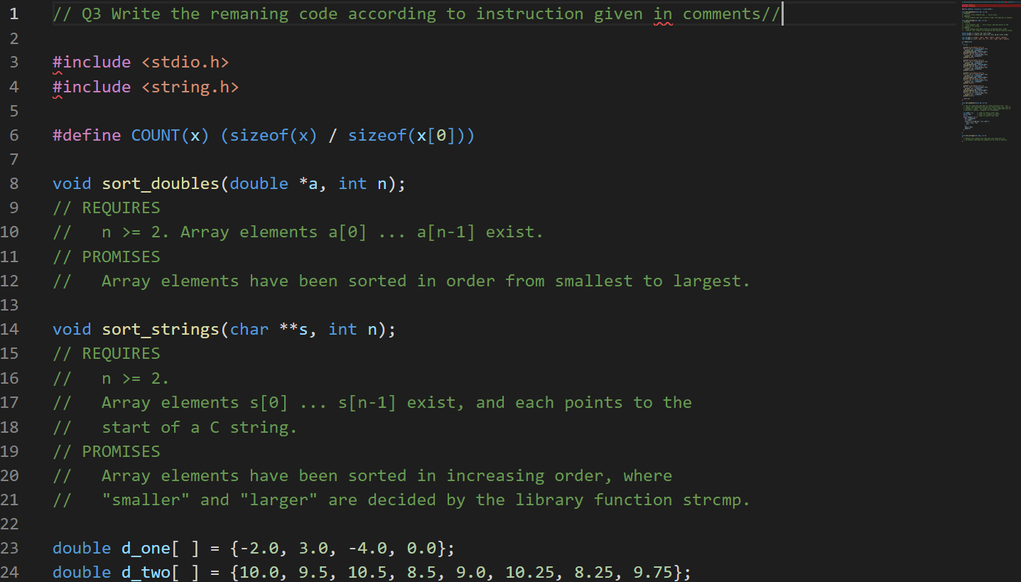 Solved 1 // Q3 Write the remaning code according to | Chegg.com
