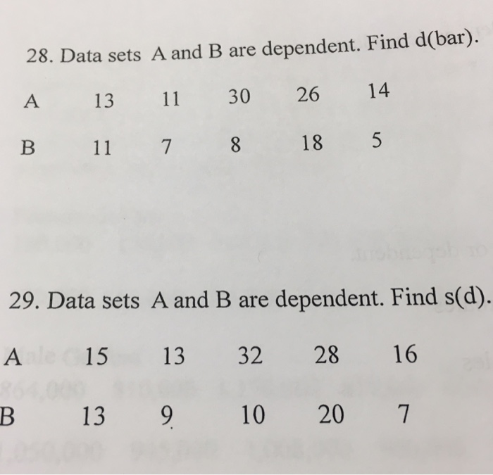 Solved 28. Data Sets A And B Are Dependent. Find D(bar) 13 | Chegg.com