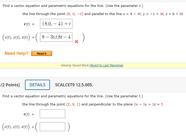 Solved Find A Vector Equation And Parametric Equations For | Chegg.com