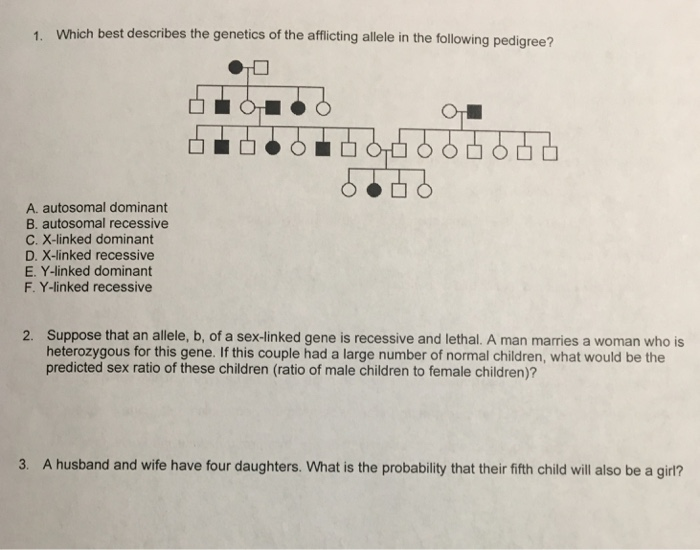Solved 1. Which best describes the genetics of the | Chegg.com