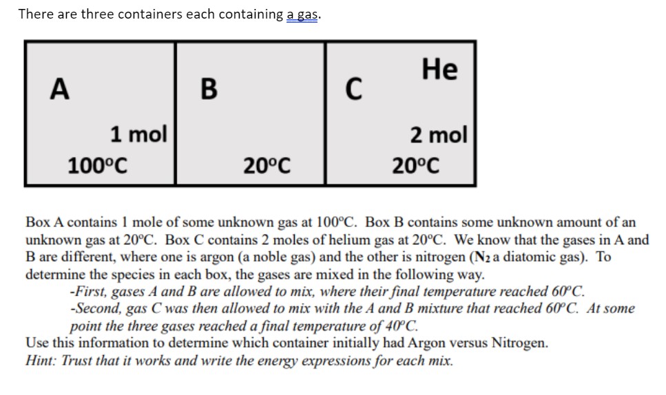Solved There are three containers each containing a gas. Box | Chegg.com