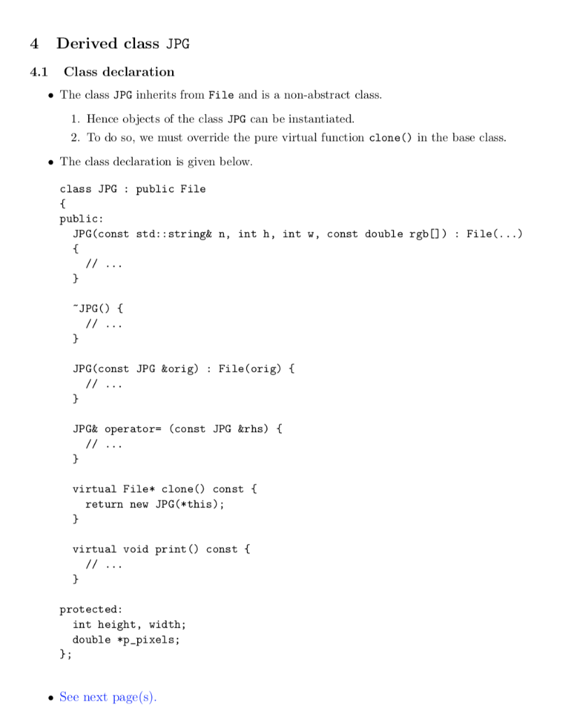 Solved 4 Derived class JPG 4.1 Class declaration • The class | Chegg.com