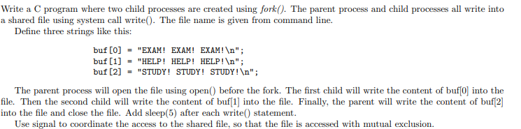 Solved Write a C program where two child processes are | Chegg.com