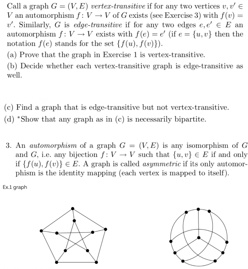 Call A Graph G V E Vertex Transitive If For A Chegg Com