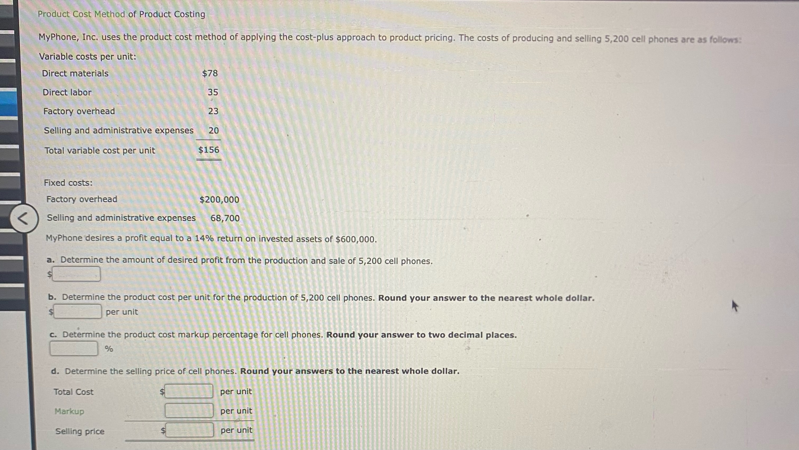 Solved Product Cost Method Of Product Costingvariable Costs 