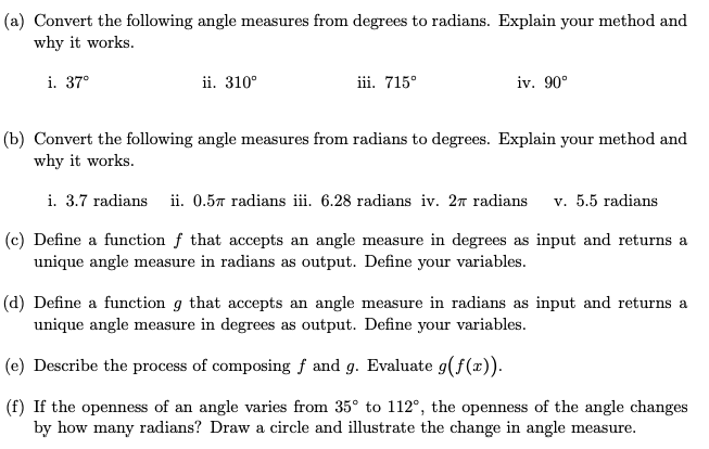 Solved (a) Convert the following angle measures from degrees | Chegg.com